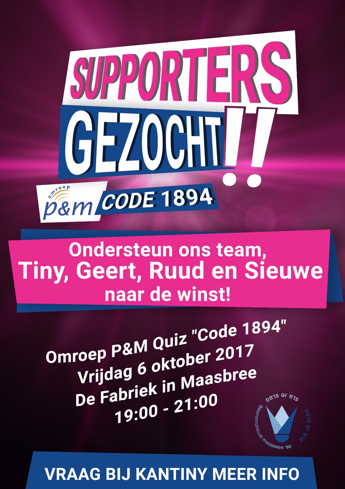 Quiz code 1894 - Kom jij ons aanmoedigen?